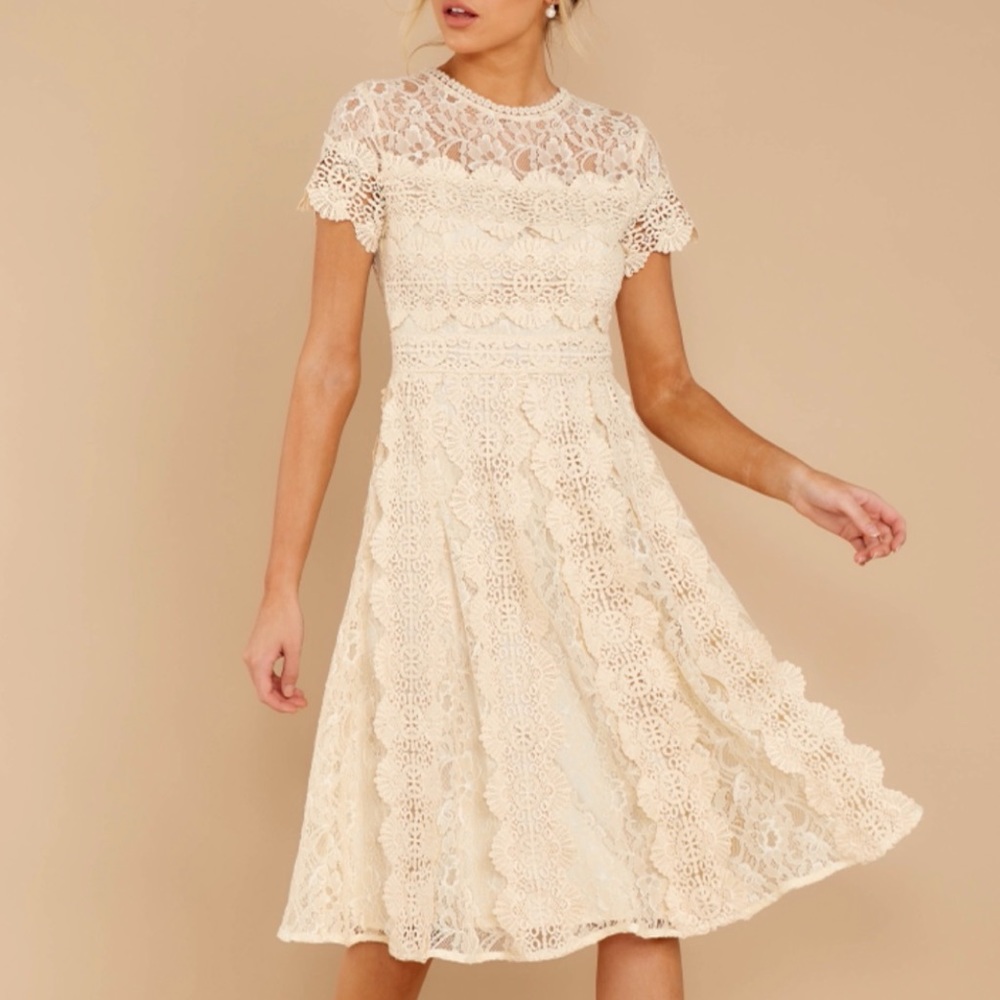 Red Dress Lace Midi Dress